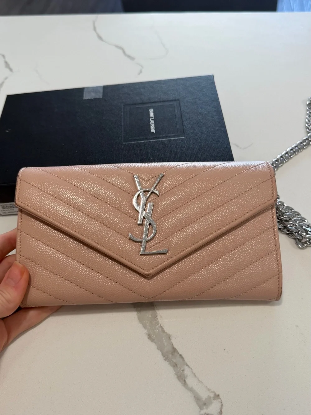 YSL Saint Laurent bag WOC pink Silver purse handbag authentic box and dust bag